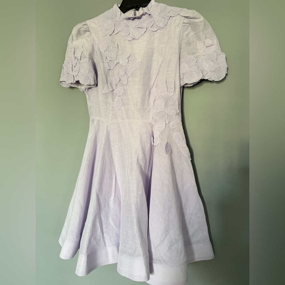 ANTONIO MELANI Lilac Floral Applique Fit-and-Flare Dress